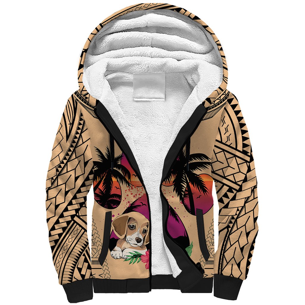 Personalised Polynesian Sherpa Hoodie Dog Lover With Beagle - Sunset At The Beach - Wonder Print Shop