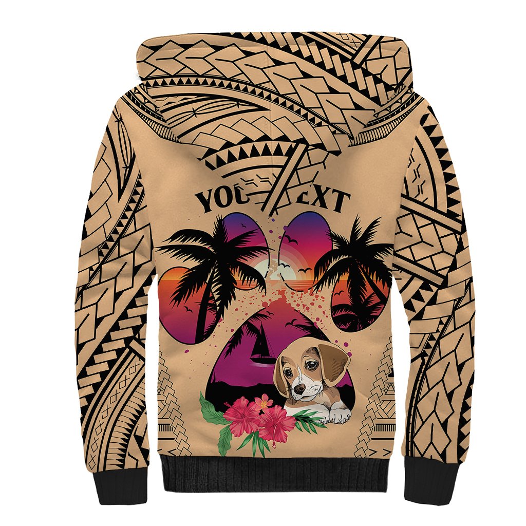 Personalised Polynesian Sherpa Hoodie Dog Lover With Beagle - Sunset At The Beach - Wonder Print Shop