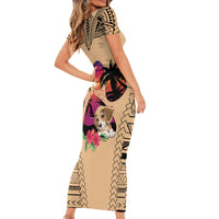 Personalised Polynesian Short Sleeve Bodycon Dress Dog Lover With Beagle - Sunset At The Beach - Wonder Print Shop