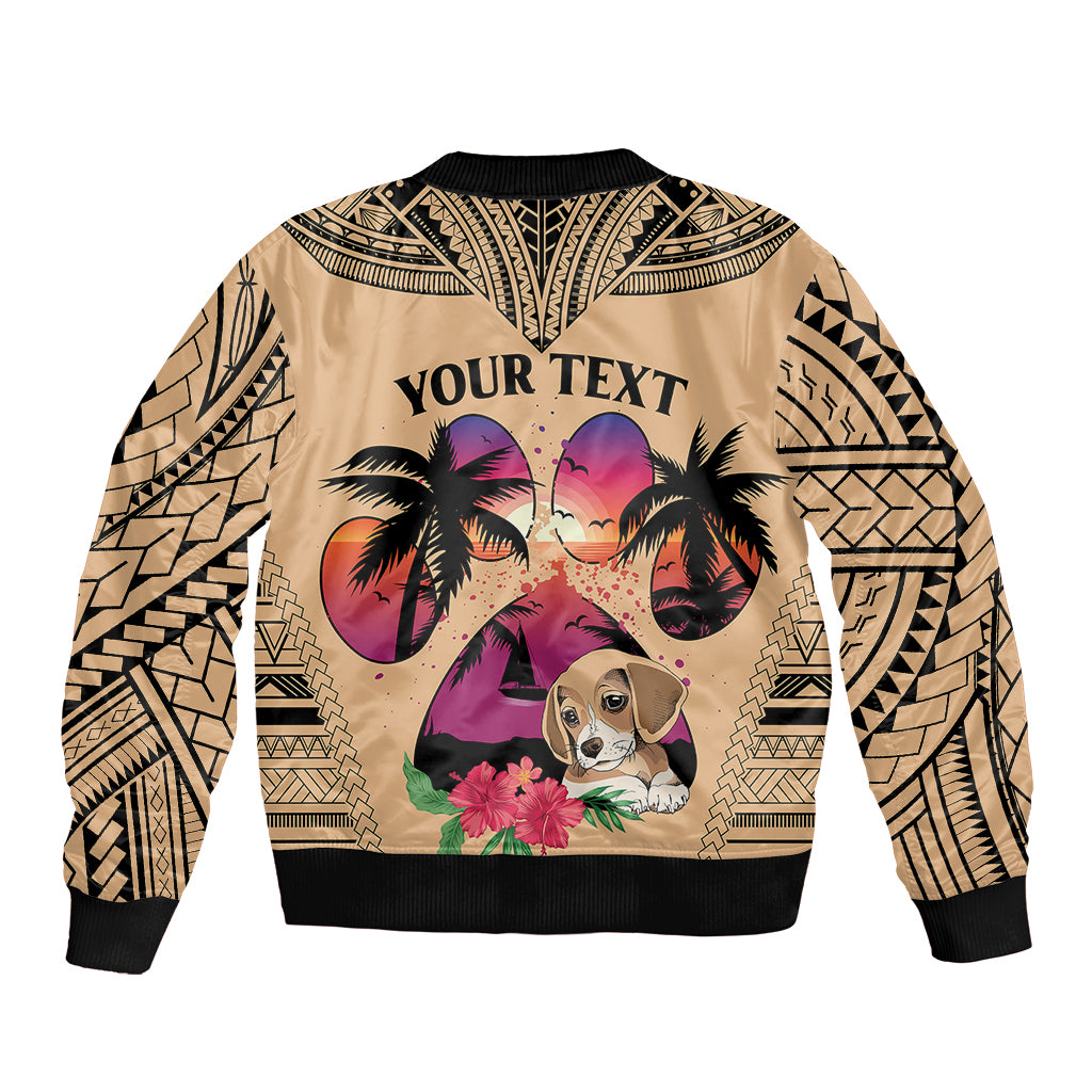 Personalised Polynesian Sleeve Zip Bomber Jacket Dog Lover With Beagle - Sunset At The Beach - Wonder Print Shop