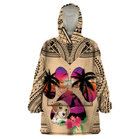 Personalised Polynesian Wearable Blanket Hoodie Dog Lover With Beagle - Sunset At The Beach - Wonder Print Shop