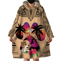 Personalised Polynesian Wearable Blanket Hoodie Dog Lover With Beagle - Sunset At The Beach - Wonder Print Shop
