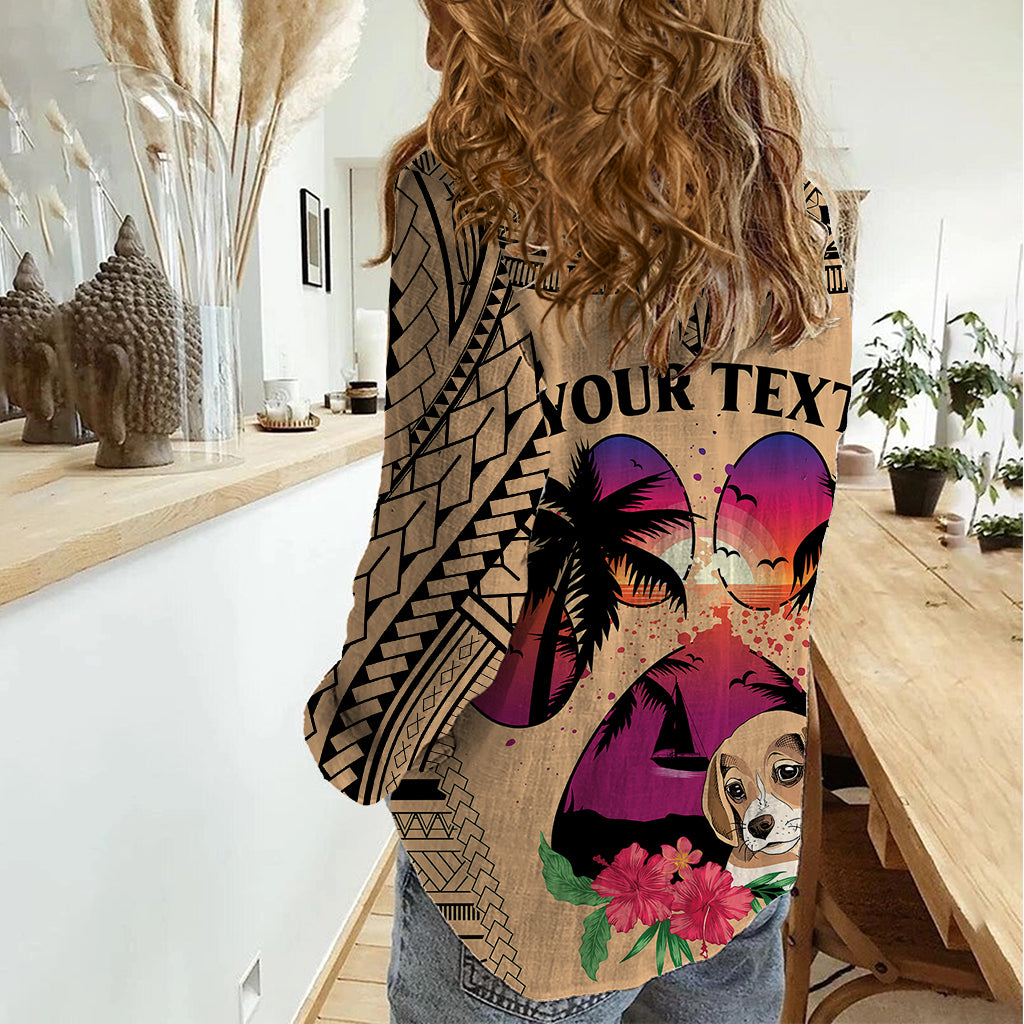 Personalised Polynesian Women Casual Shirt Dog Lover With Beagle - Sunset At The Beach - Wonder Print Shop