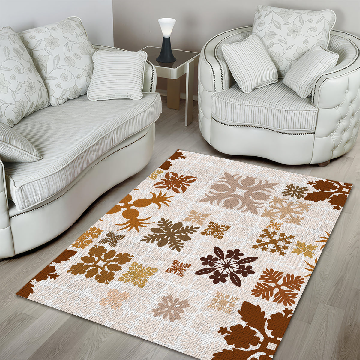 Vintage Hawaii Area Rug Hawaiian Quilt Kapa Mismatch Beige LT7 - Wonder Print Shop