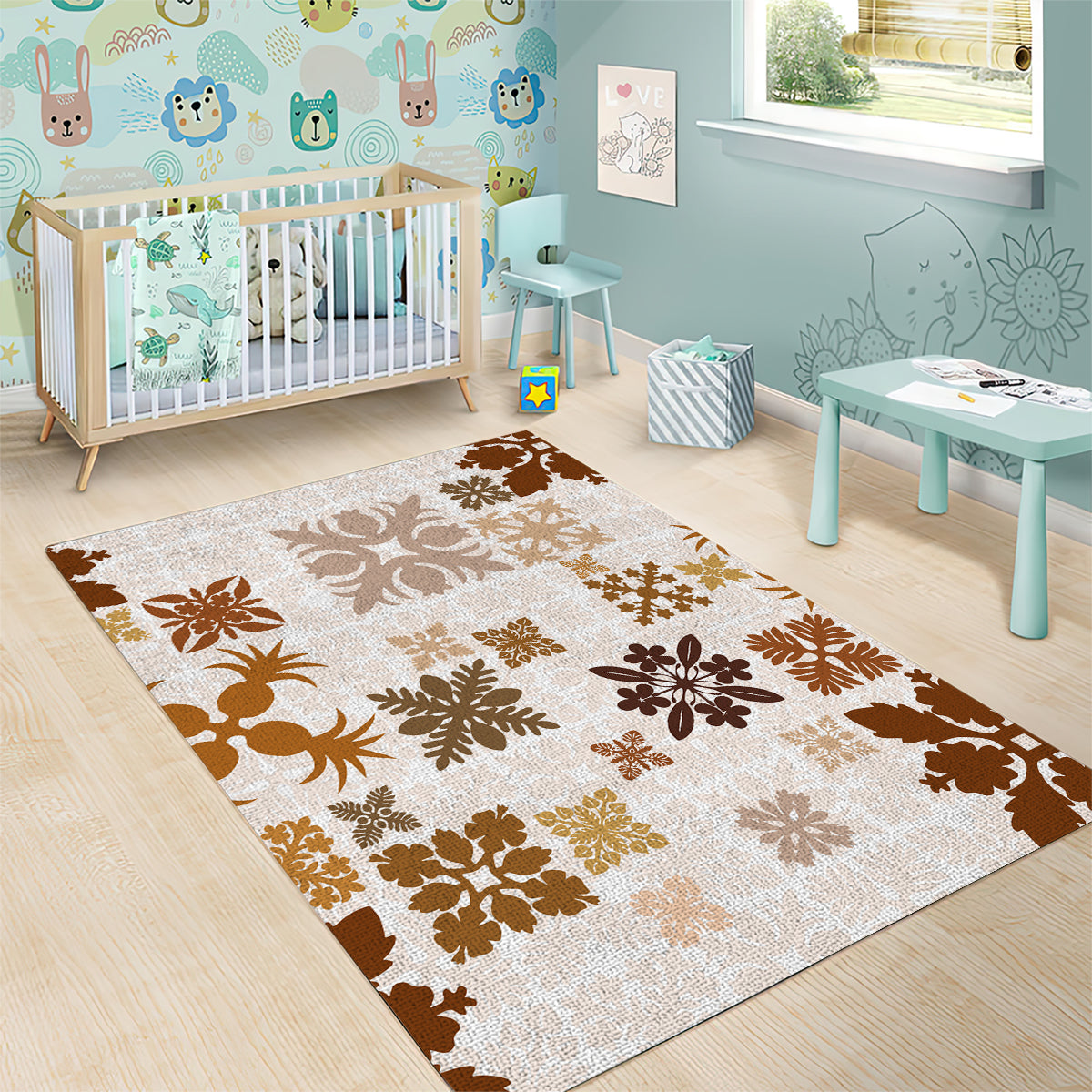 Vintage Hawaii Area Rug Hawaiian Quilt Kapa Mismatch Beige LT7 - Wonder Print Shop