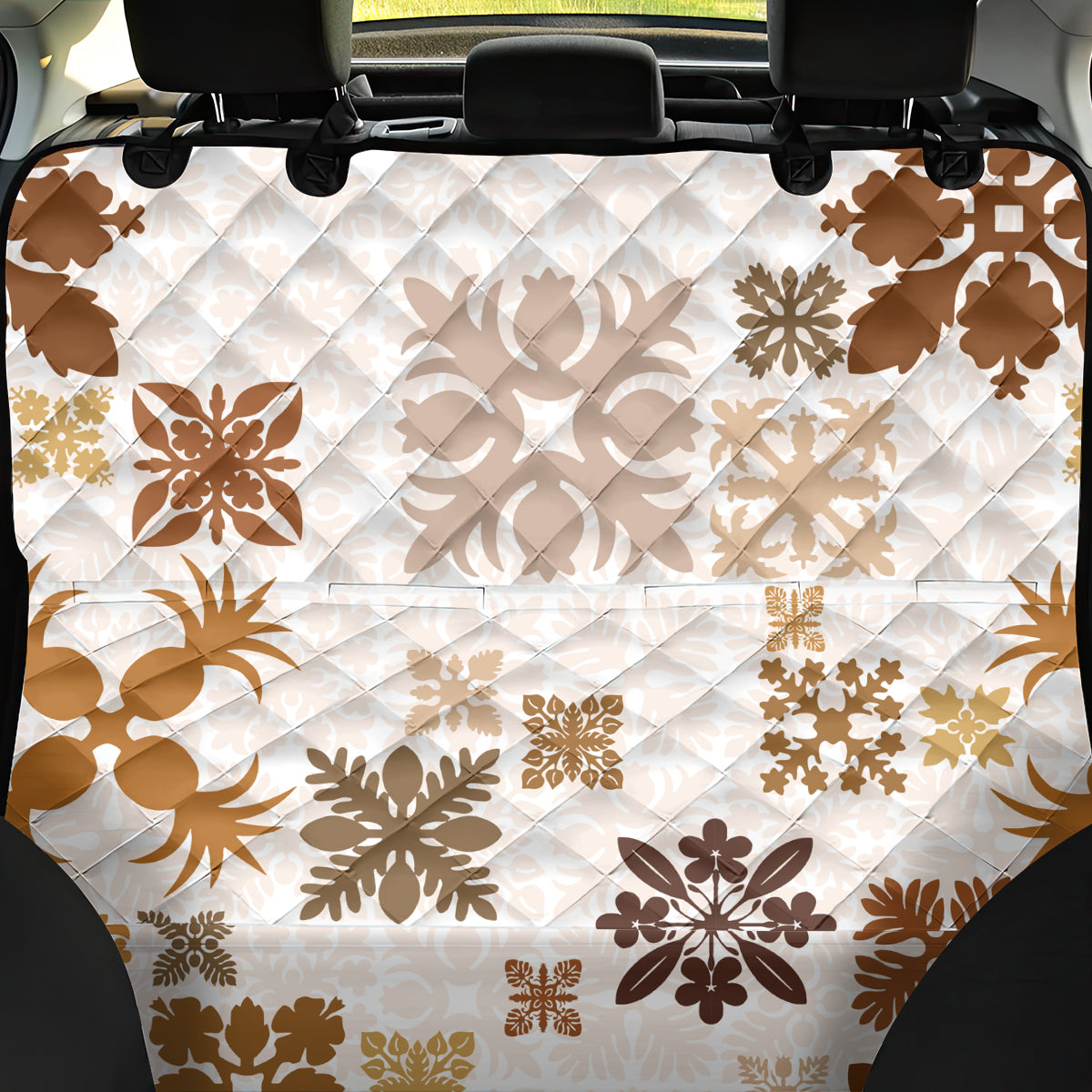 Vintage Hawaii Back Car Seat Cover Hawaiian Quilt Kapa Mismatch Beige LT7 - Wonder Print Shop