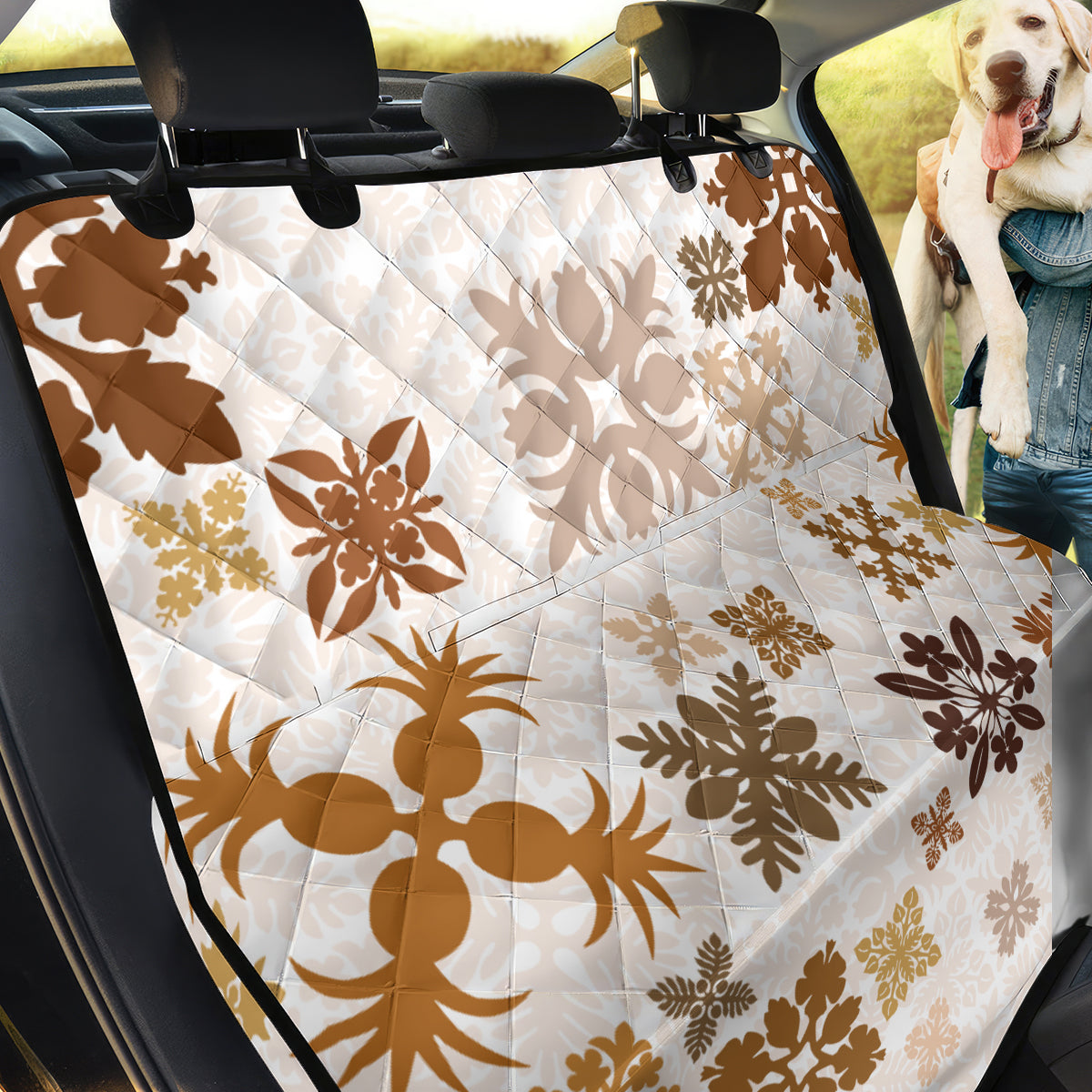 Vintage Hawaii Back Car Seat Cover Hawaiian Quilt Kapa Mismatch Beige LT7 - Wonder Print Shop