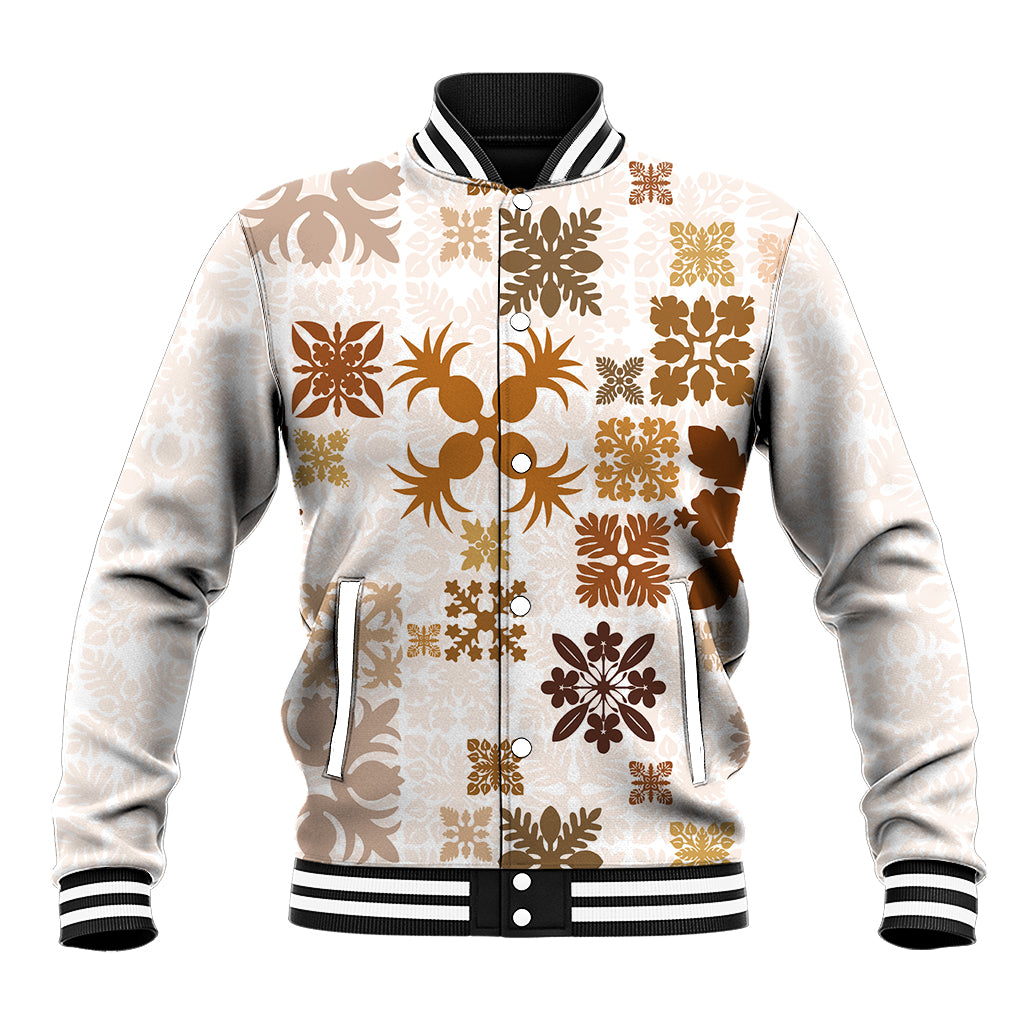 Vintage Hawaii Baseball Jacket Hawaiian Quilt Kapa Mismatch Beige LT7 - Wonder Print Shop