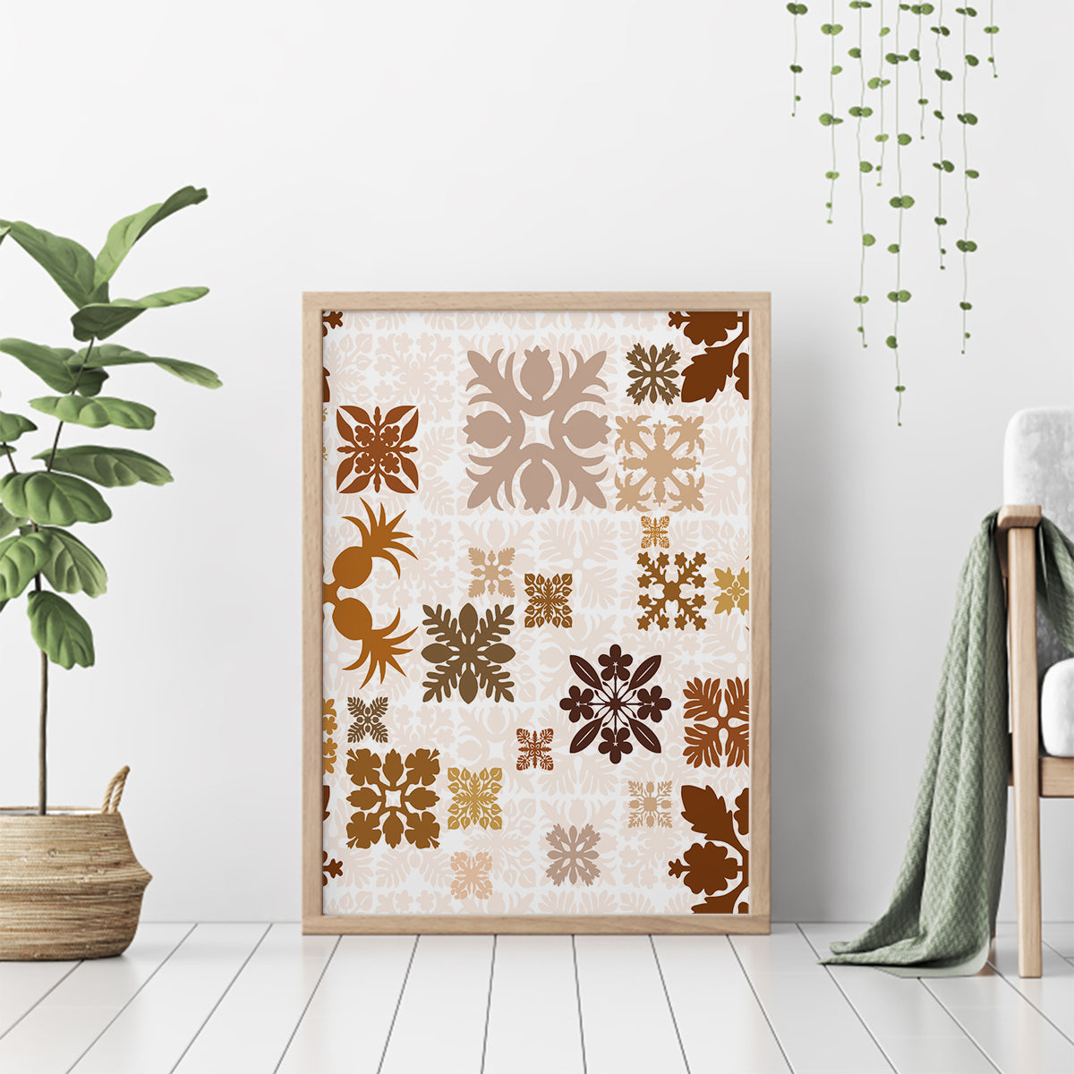 Vintage Hawaii Canvas Wall Art Hawaiian Quilt Kapa Mismatch Beige LT7 - Wonder Print Shop