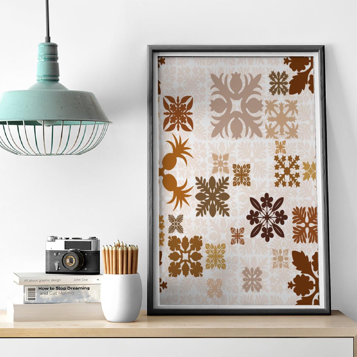Vintage Hawaii Canvas Wall Art Hawaiian Quilt Kapa Mismatch Beige LT7 - Wonder Print Shop