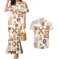 Vintage Hawaii Couples Matching Mermaid Dress and Hawaiian Shirt Hawaiian Quilt Kapa Mismatch Beige LT7 - Wonder Print Shop