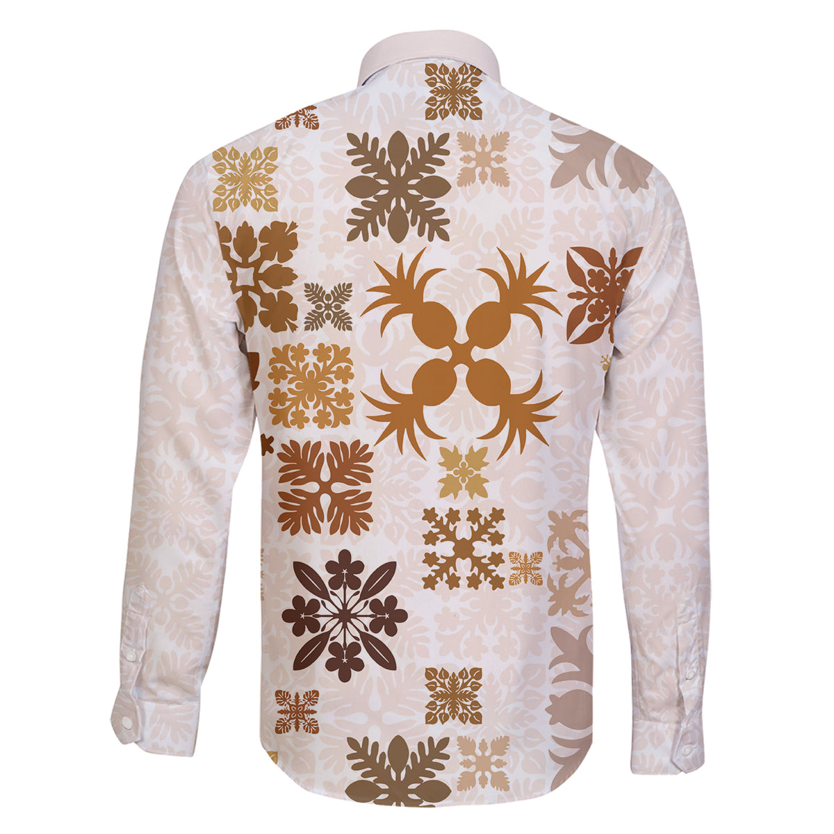 Vintage Hawaii Family Matching Long Sleeve Bodycon Dress and Hawaiian Shirt Hawaiian Quilt Kapa Mismatch Beige LT7 - Wonder Print Shop