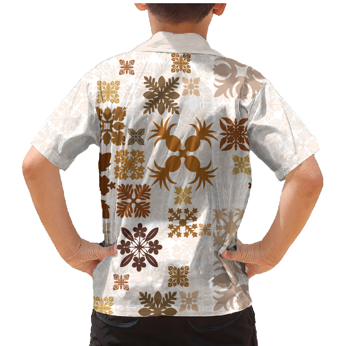 Vintage Hawaii Family Matching Mermaid Dress and Hawaiian Shirt Hawaiian Quilt Kapa Mismatch Beige LT7 - Wonder Print Shop