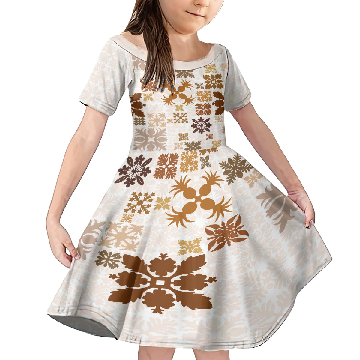 Vintage Hawaii Family Matching Mermaid Dress and Hawaiian Shirt Hawaiian Quilt Kapa Mismatch Beige LT7 - Wonder Print Shop