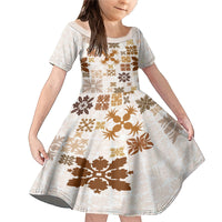 Vintage Hawaii Family Matching Mermaid Dress and Hawaiian Shirt Hawaiian Quilt Kapa Mismatch Beige LT7 - Wonder Print Shop