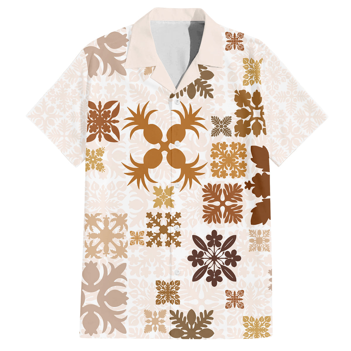 Vintage Hawaii Family Matching Off Shoulder Long Sleeve Dress and Hawaiian Shirt Hawaiian Quilt Kapa Mismatch Beige - Wonder Print Shop