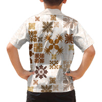 Vintage Hawaii Family Matching Puletasi Dress and Hawaiian Shirt Hawaiian Quilt Kapa Mismatch Beige - Wonder Print Shop