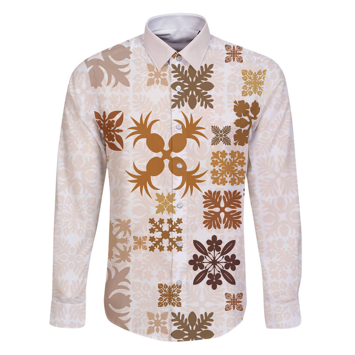 Vintage Hawaii Family Matching Puletasi Dress and Hawaiian Shirt Hawaiian Quilt Kapa Mismatch Beige - Wonder Print Shop