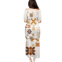 Vintage Hawaii Family Matching Puletasi Dress and Hawaiian Shirt Hawaiian Quilt Kapa Mismatch Beige - Wonder Print Shop