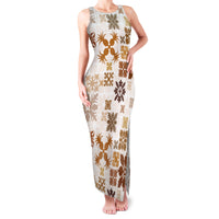 Vintage Hawaii Family Matching Tank Maxi Dress and Hawaiian Shirt Hawaiian Quilt Kapa Mismatch Beige - Wonder Print Shop