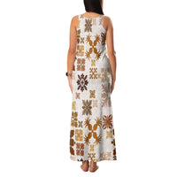 Vintage Hawaii Family Matching Tank Maxi Dress and Hawaiian Shirt Hawaiian Quilt Kapa Mismatch Beige - Wonder Print Shop
