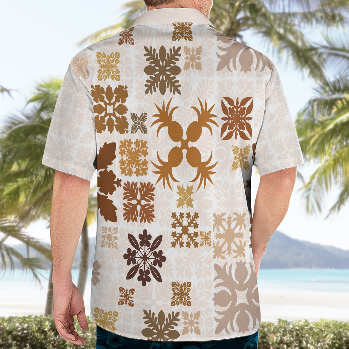 Vintage Hawaii Hawaiian Shirt Hawaiian Quilt Kapa Mismatch Beige - Wonder Print Shop