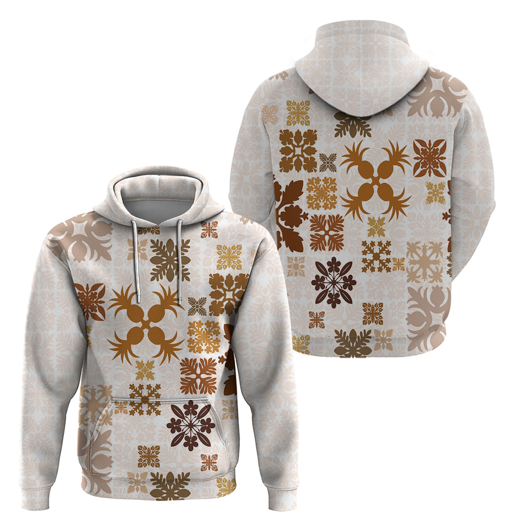 Vintage Hawaii Hoodie Hawaiian Quilt Kapa Mismatch Beige - Wonder Print Shop