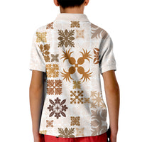 Vintage Hawaii Kid Polo Shirt Hawaiian Quilt Kapa Mismatch Beige - Wonder Print Shop