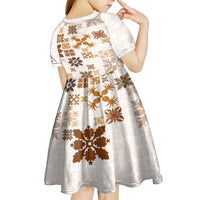 Vintage Hawaii Kid Short Sleeve Dress Hawaiian Quilt Kapa Mismatch Beige - Wonder Print Shop