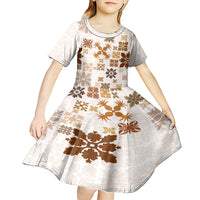 Vintage Hawaii Kid Short Sleeve Dress Hawaiian Quilt Kapa Mismatch Beige - Wonder Print Shop
