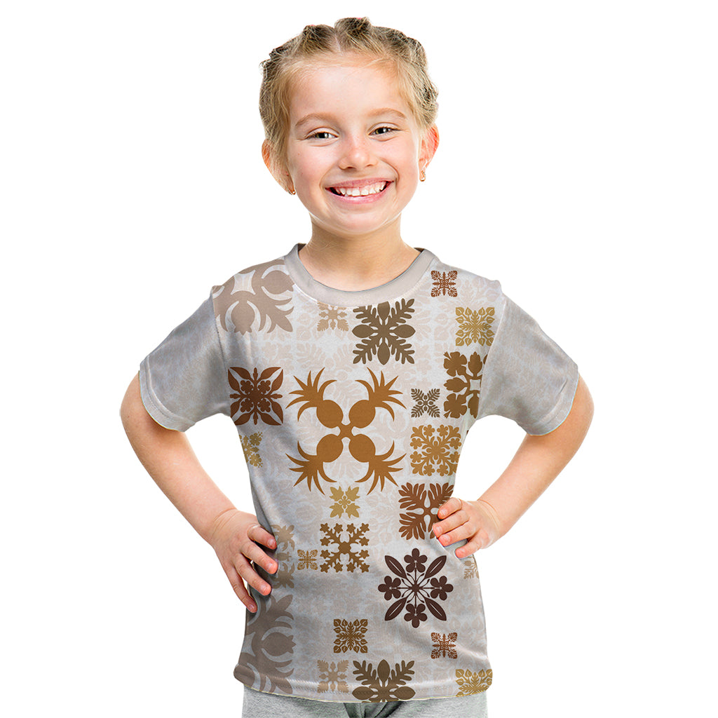 Vintage Hawaii Kid T Shirt Hawaiian Quilt Kapa Mismatch Beige - Wonder Print Shop