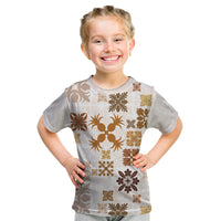 Vintage Hawaii Kid T Shirt Hawaiian Quilt Kapa Mismatch Beige - Wonder Print Shop