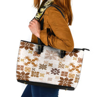 Vintage Hawaii Leather Tote Bag Hawaiian Quilt Kapa Mismatch Beige - Wonder Print Shop