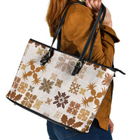 Vintage Hawaii Leather Tote Bag Hawaiian Quilt Kapa Mismatch Beige - Wonder Print Shop