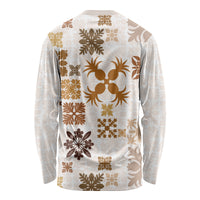 Vintage Hawaii Long Sleeve Shirt Hawaiian Quilt Kapa Mismatch Beige - Wonder Print Shop