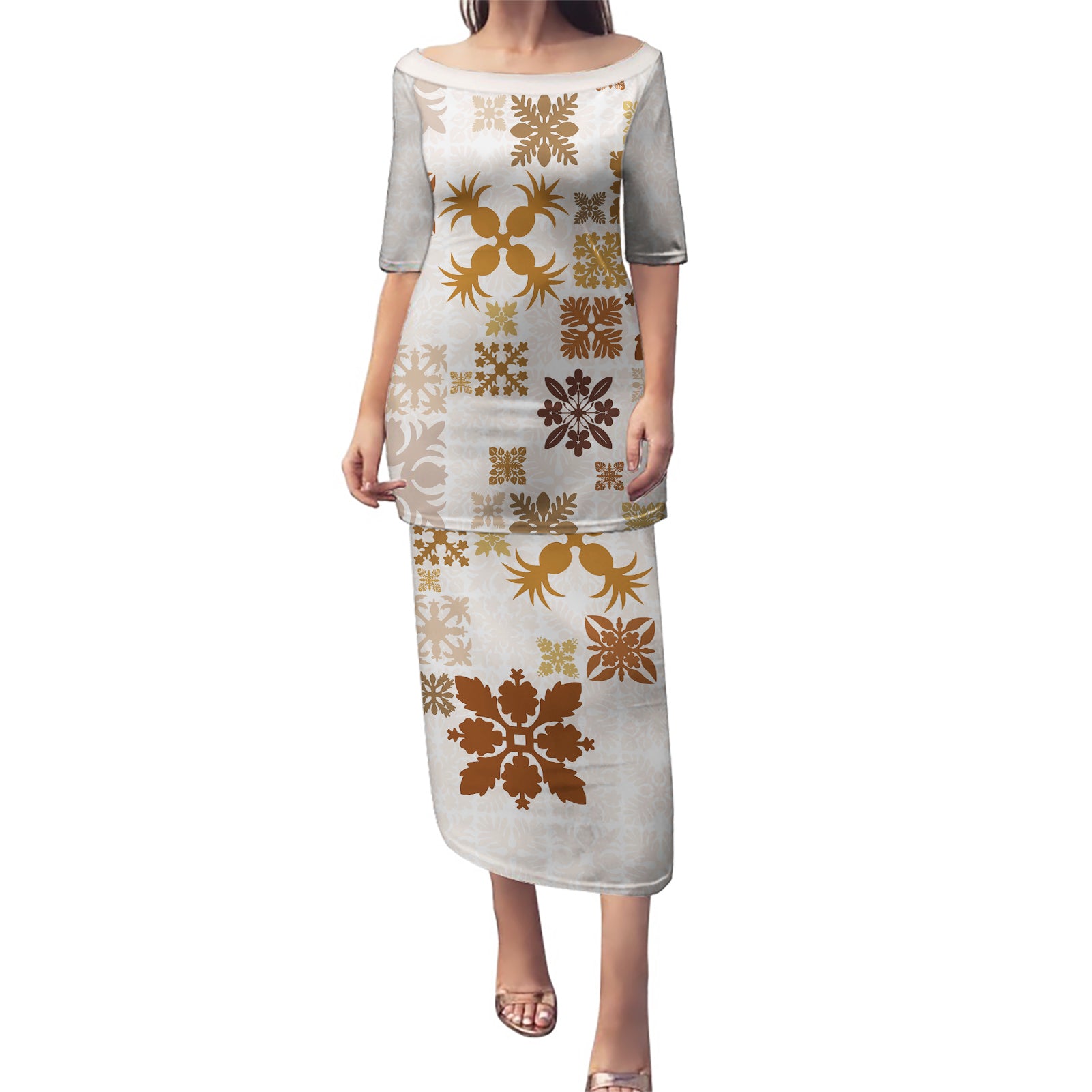 Vintage Hawaii Puletasi Hawaiian Quilt Kapa Mismatch Beige - Wonder Print Shop