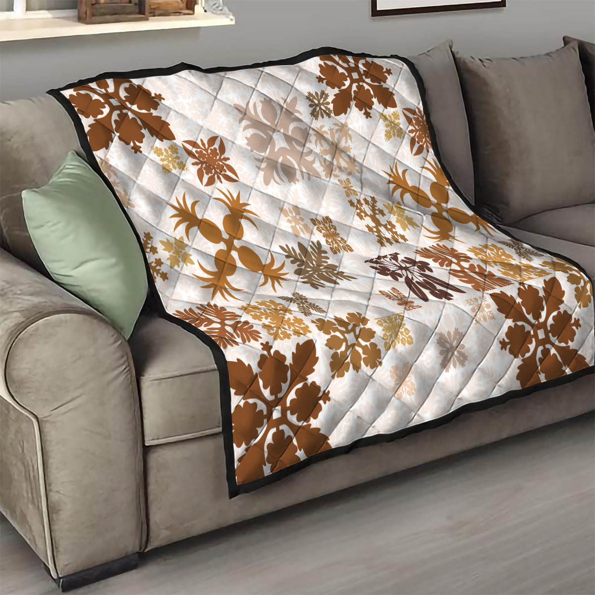 Vintage Hawaii Quilt Hawaiian Quilt Kapa Mismatch Beige - Wonder Print Shop