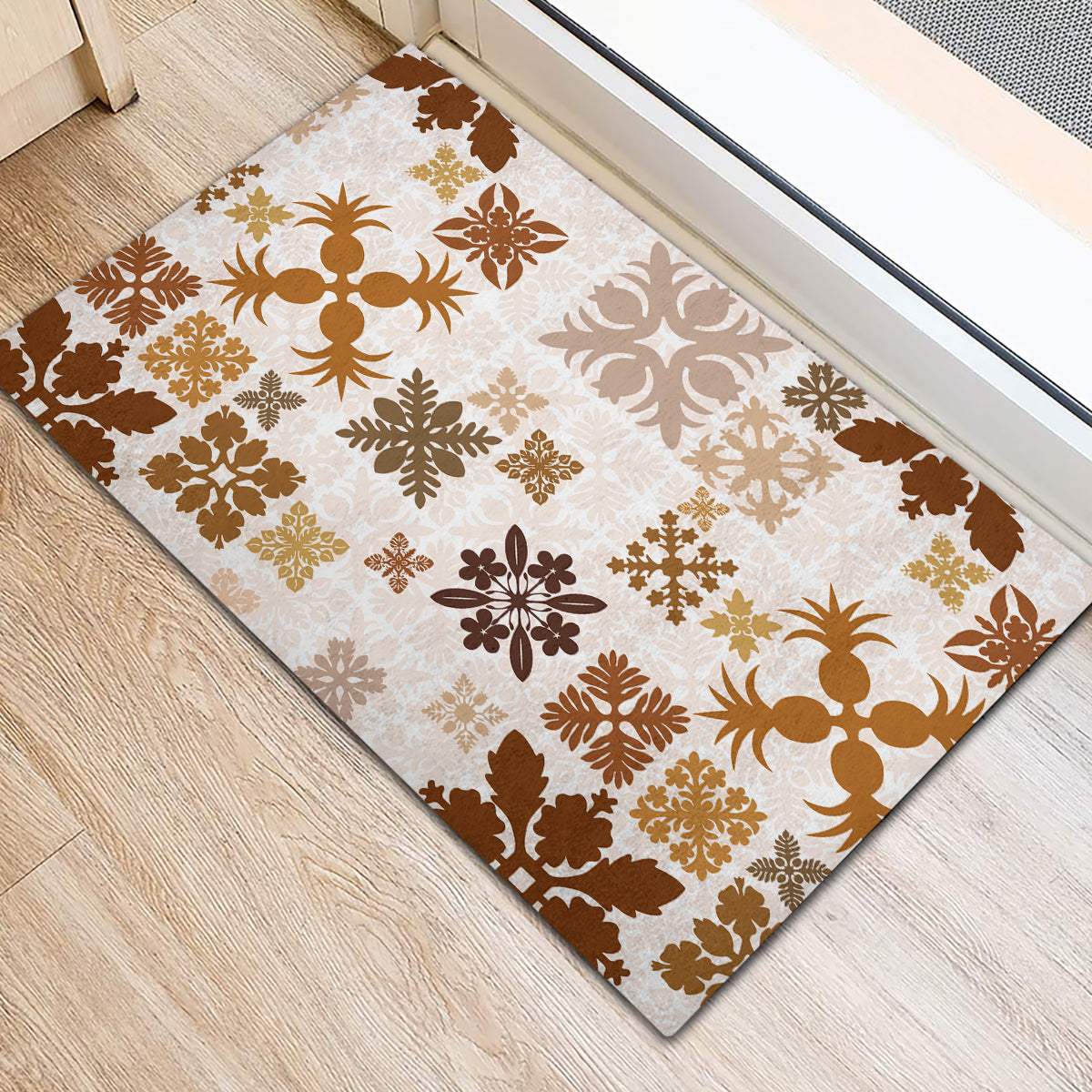 Vintage Hawaii Rubber Doormat Hawaiian Quilt Kapa Mismatch Beige - Wonder Print Shop