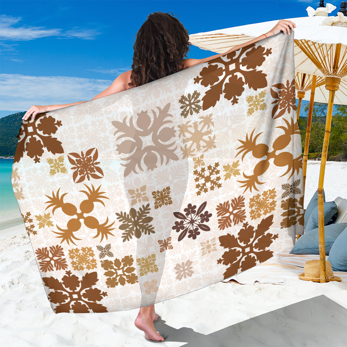 Vintage Hawaii Sarong Hawaiian Quilt Kapa Mismatch Beige - Wonder Print Shop