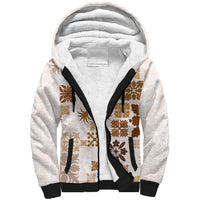 Vintage Hawaii Sherpa Hoodie Hawaiian Quilt Kapa Mismatch Beige - Wonder Print Shop