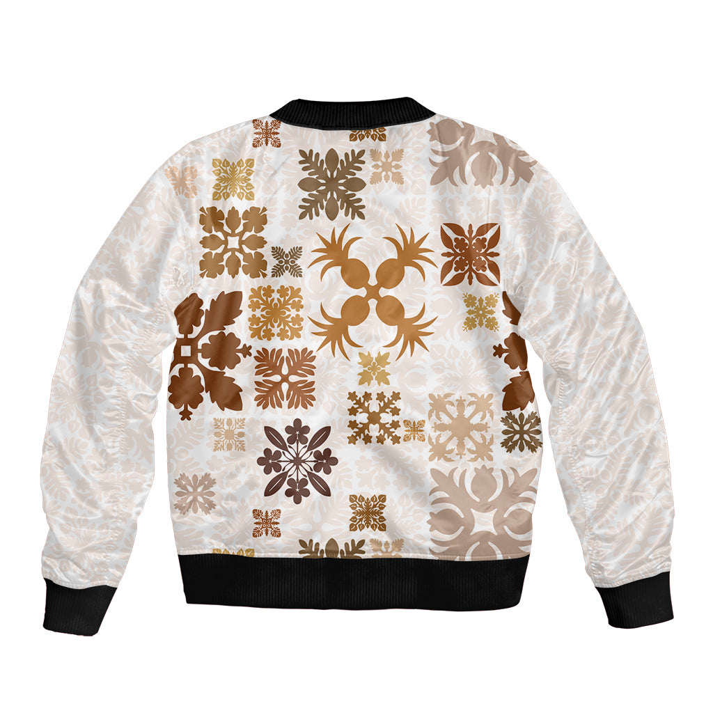 Vintage Hawaii Sleeve Zip Bomber Jacket Hawaiian Quilt Kapa Mismatch Beige - Wonder Print Shop