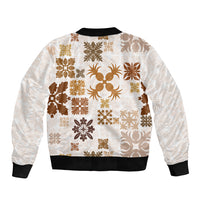Vintage Hawaii Sleeve Zip Bomber Jacket Hawaiian Quilt Kapa Mismatch Beige - Wonder Print Shop