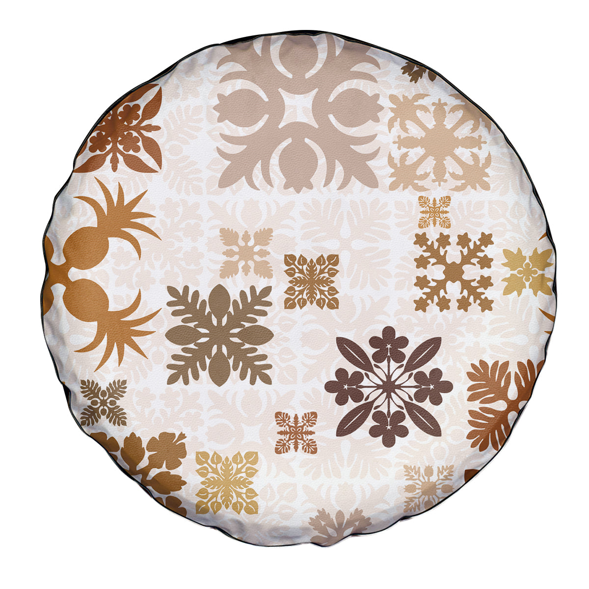 Vintage Hawaii Spare Tire Cover Hawaiian Quilt Kapa Mismatch Beige - Wonder Print Shop