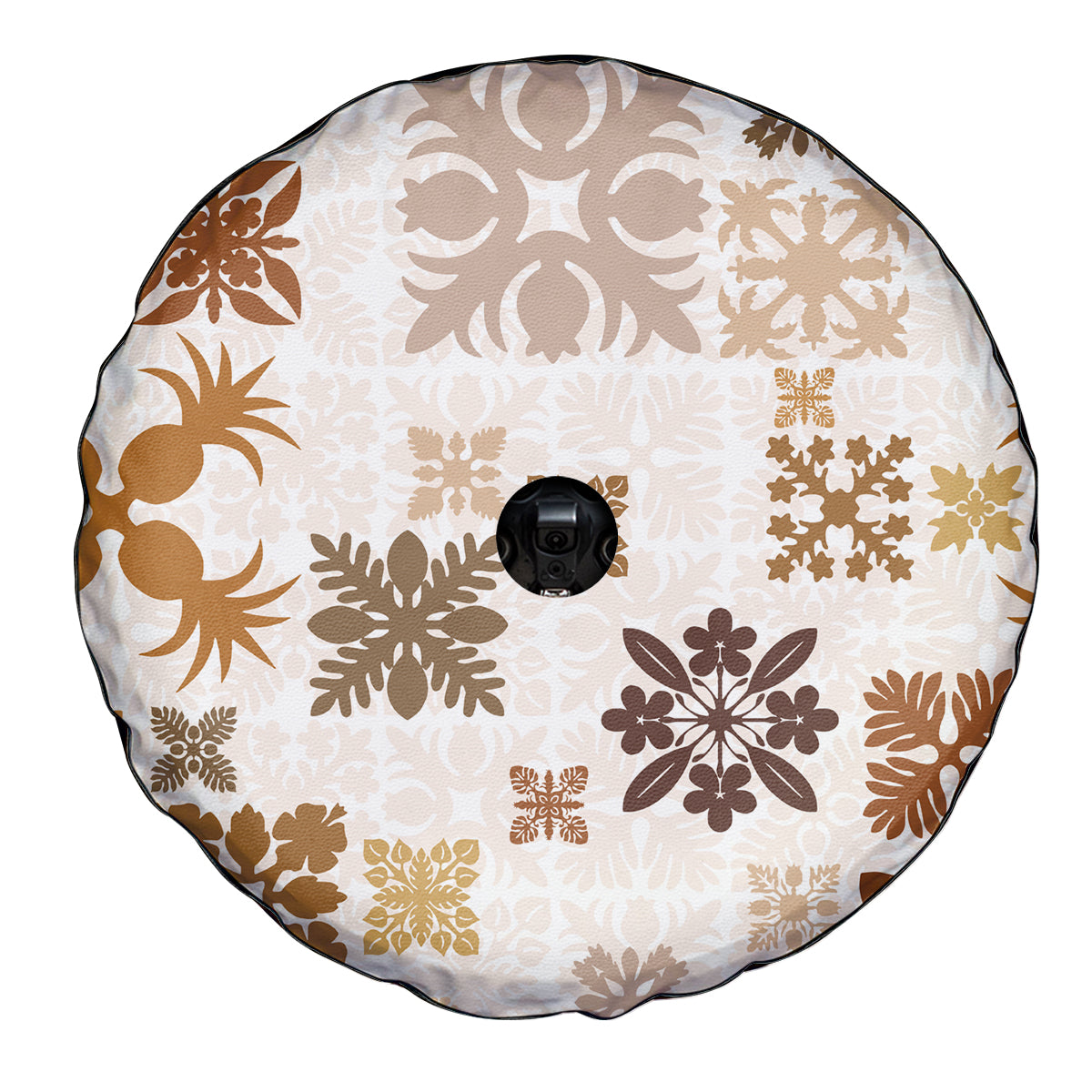 Vintage Hawaii Spare Tire Cover Hawaiian Quilt Kapa Mismatch Beige - Wonder Print Shop
