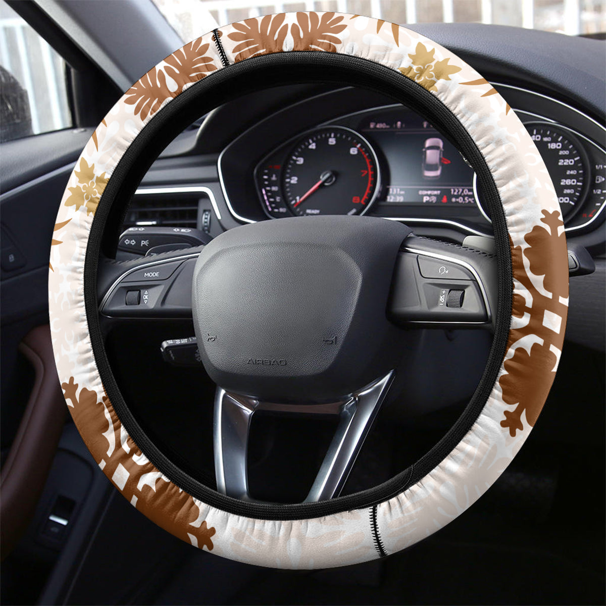 Vintage Hawaii Steering Wheel Cover Hawaiian Quilt Kapa Mismatch Beige - Wonder Print Shop