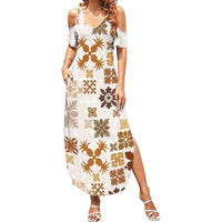 Vintage Hawaii Summer Maxi Dress Hawaiian Quilt Kapa Mismatch Beige - Wonder Print Shop