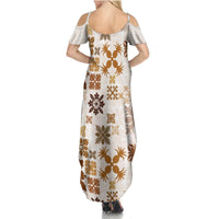 Vintage Hawaii Summer Maxi Dress Hawaiian Quilt Kapa Mismatch Beige - Wonder Print Shop