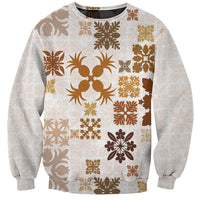 Vintage Hawaii Sweatshirt Hawaiian Quilt Kapa Mismatch Beige - Wonder Print Shop