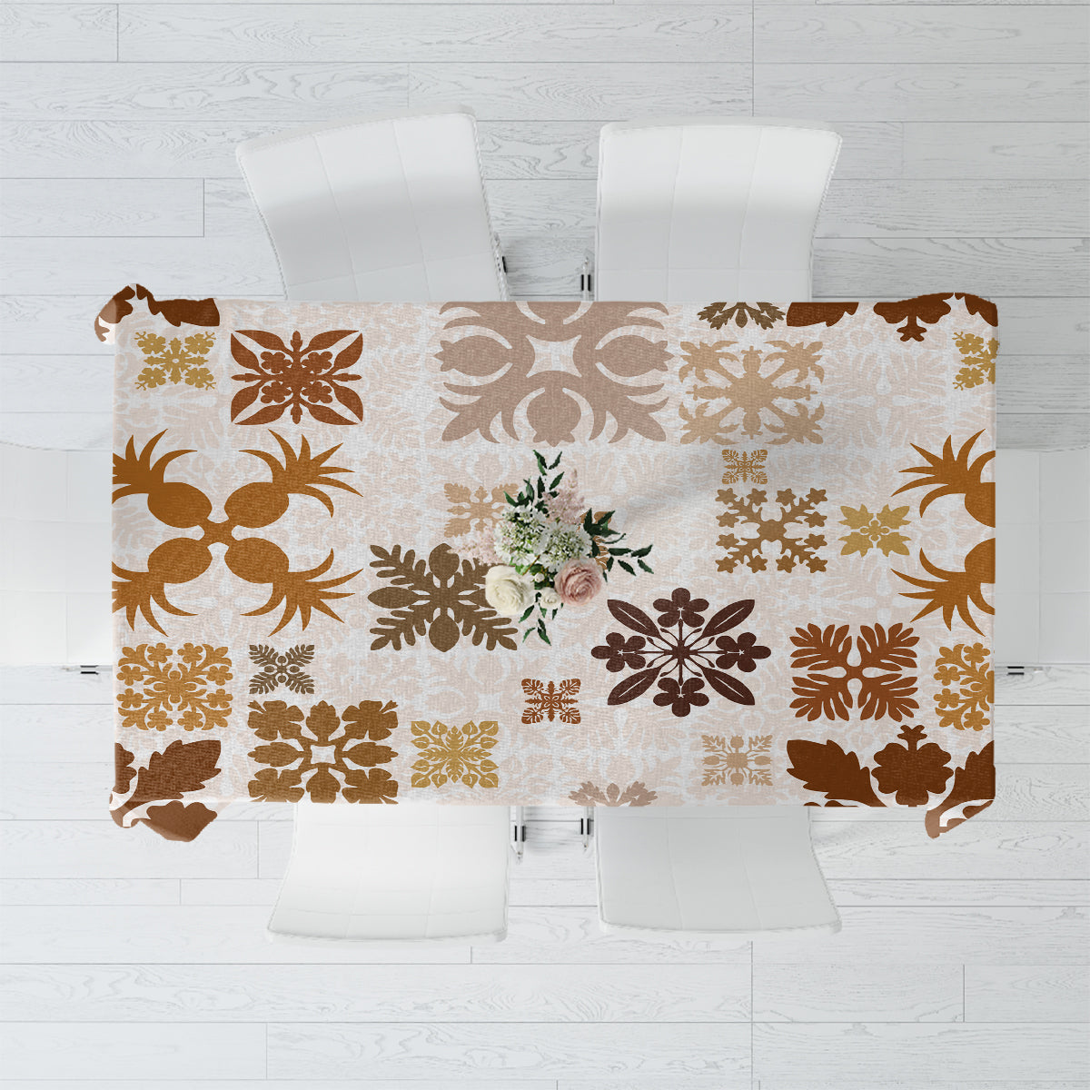 Vintage Hawaii Tablecloth Hawaiian Quilt Kapa Mismatch Beige - Wonder Print Shop