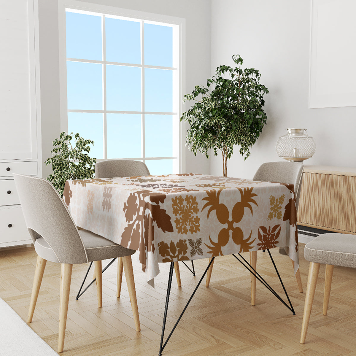 Vintage Hawaii Tablecloth Hawaiian Quilt Kapa Mismatch Beige - Wonder Print Shop